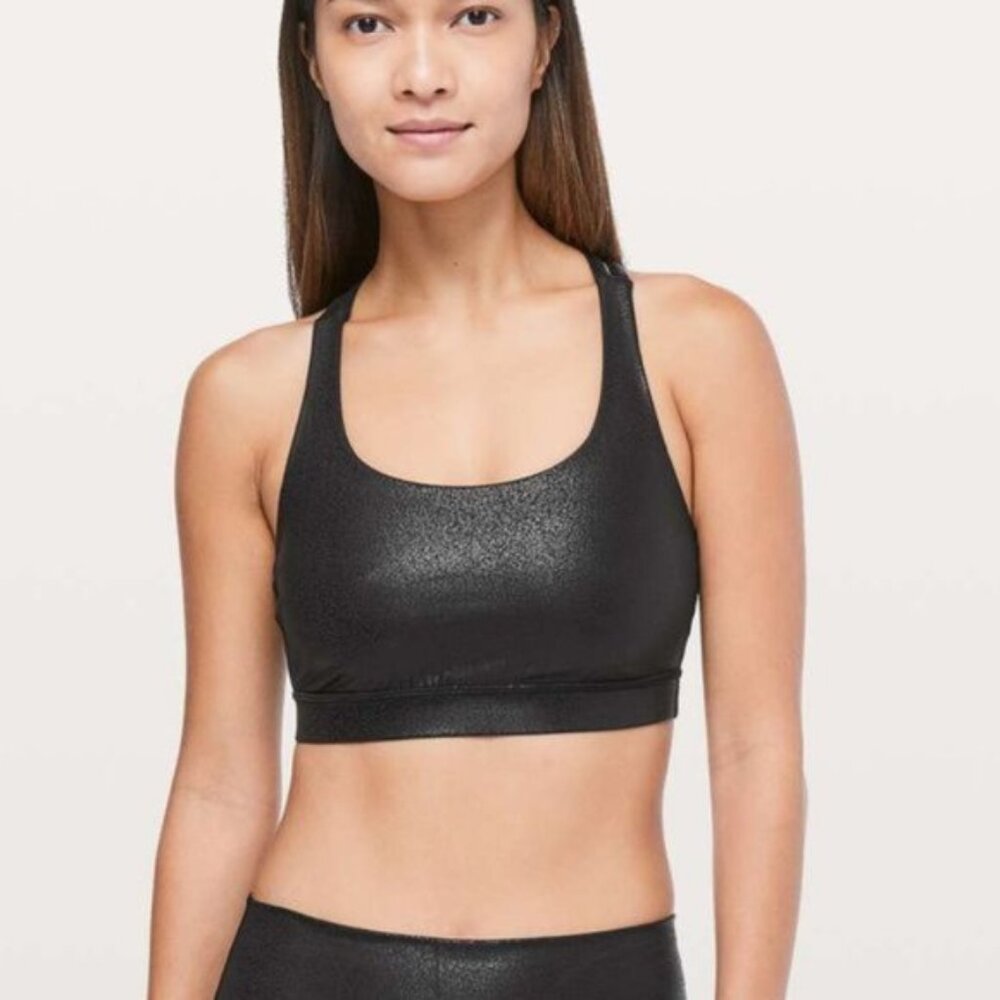 Lululemon Energy Bra In Luminosity Foil Print Black Silver Sz 2
